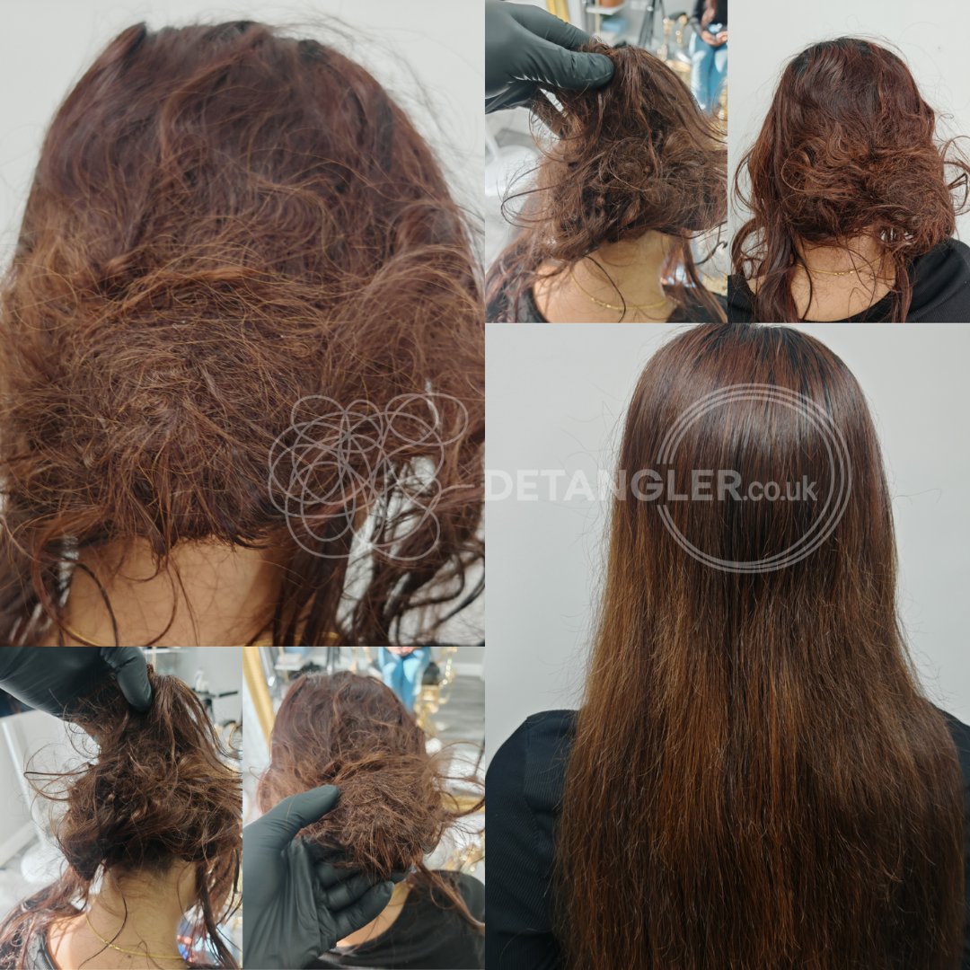 Professional matted hair detangling transformation by VTCT Level 3 specialist — documented case 2