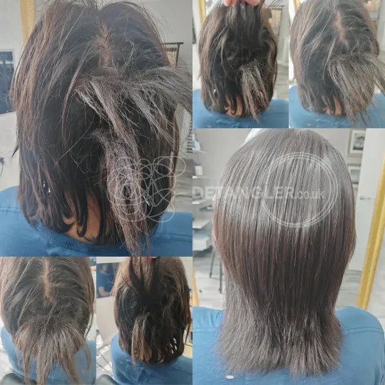 Hair matted into a solid mass, brought back to smooth and brushable