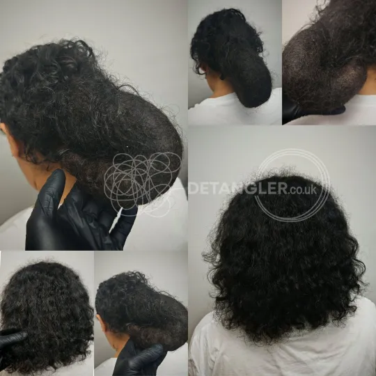 Detangling result showing matted hair restored to healthy movement