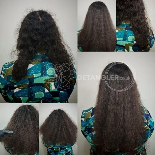 Severe knotting cleared using professional detangling technique, not scissors