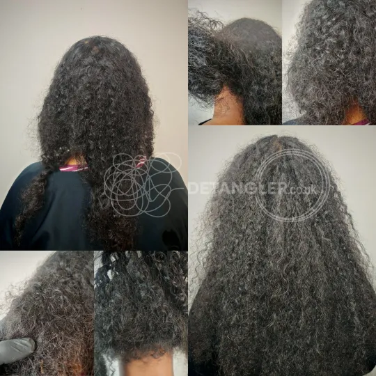 A solid matted section opened up and combed through completely