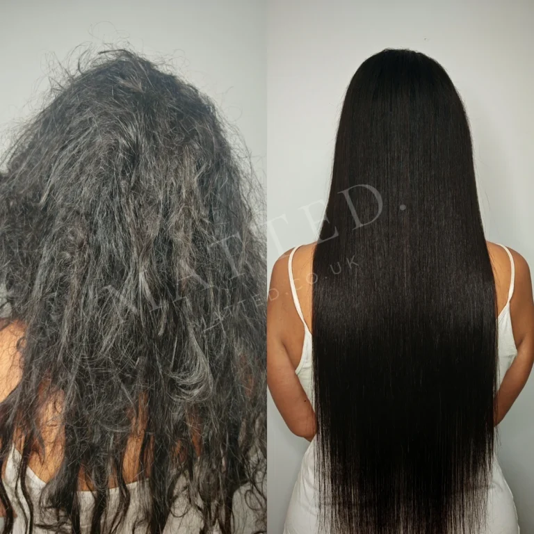 Severely matted straight hair before and after a full restoration at my Catford studio, with no hair cut off
