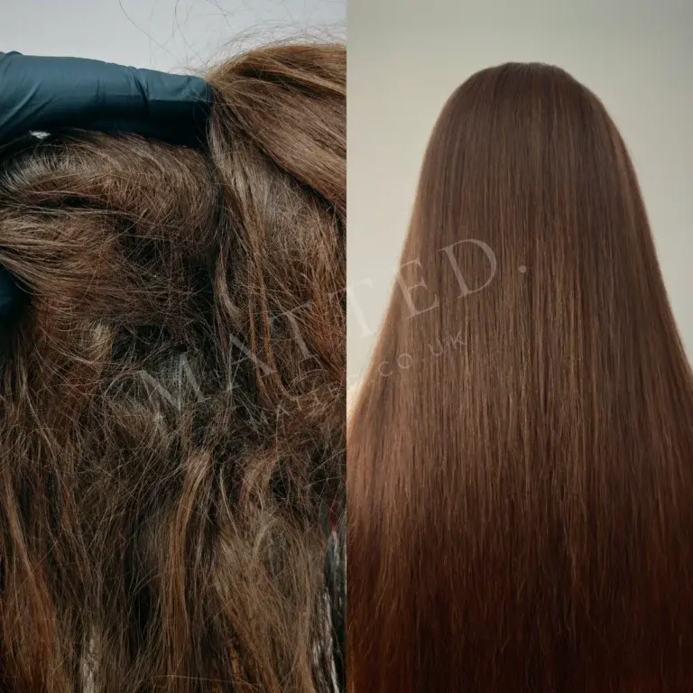 Straight hair matted into one piece, separated back into individual strands