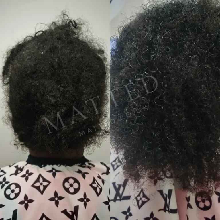 Matted afro-textured hair returned to full length after a no-cut restoration