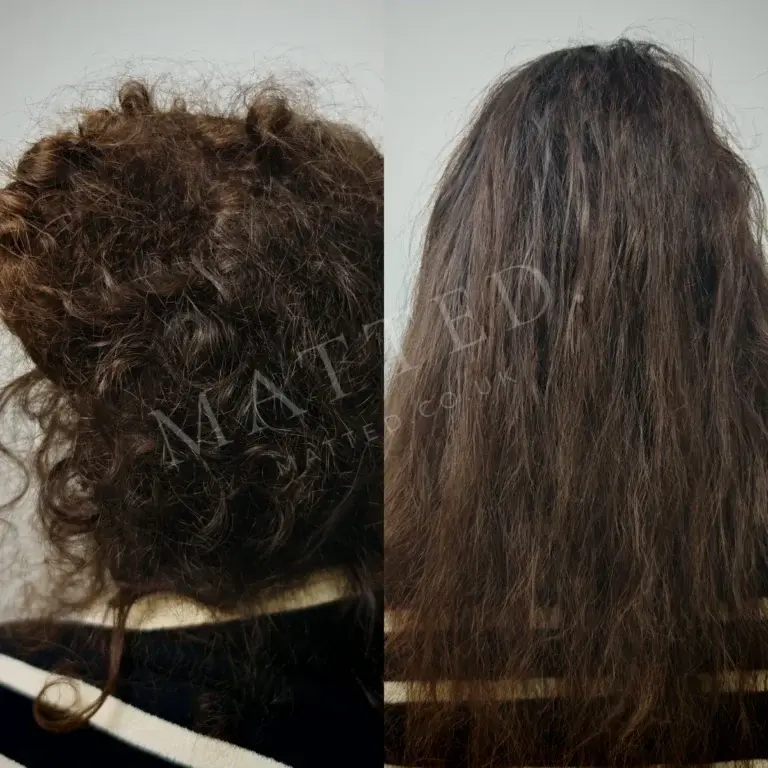 Bleached straight hair tangled into mats, treated with no further chemicals