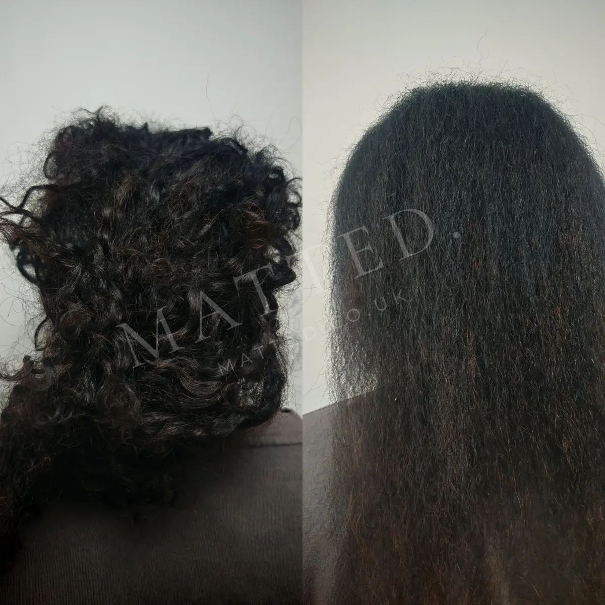 Curly hair matted during depression, before restoration and after, separated strand by strand without cutting