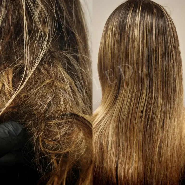 Severely matted straight hair worked loose from the ends upward