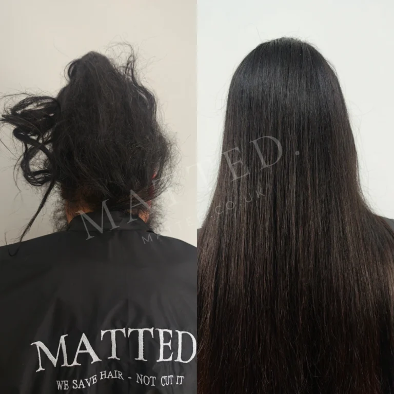 A compacted mat in straight hair released without damaging the hair