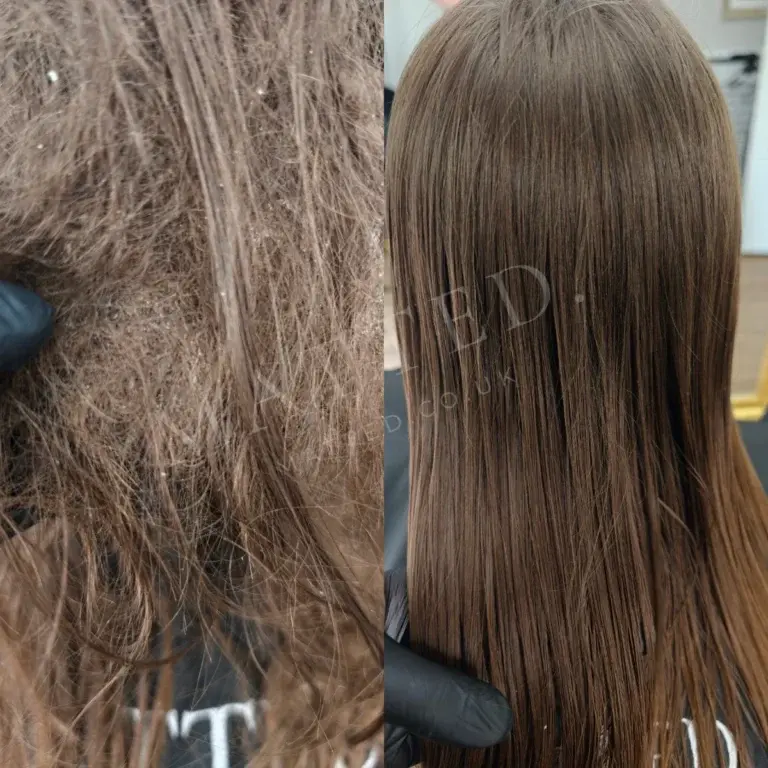 Severely matted straight hair before and after, no cutting and no shaving