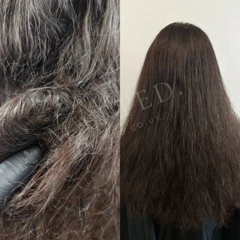 Severely matted straight hair combed clear and left manageable