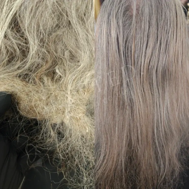 Severely matted straight hair, before and after, every strand kept